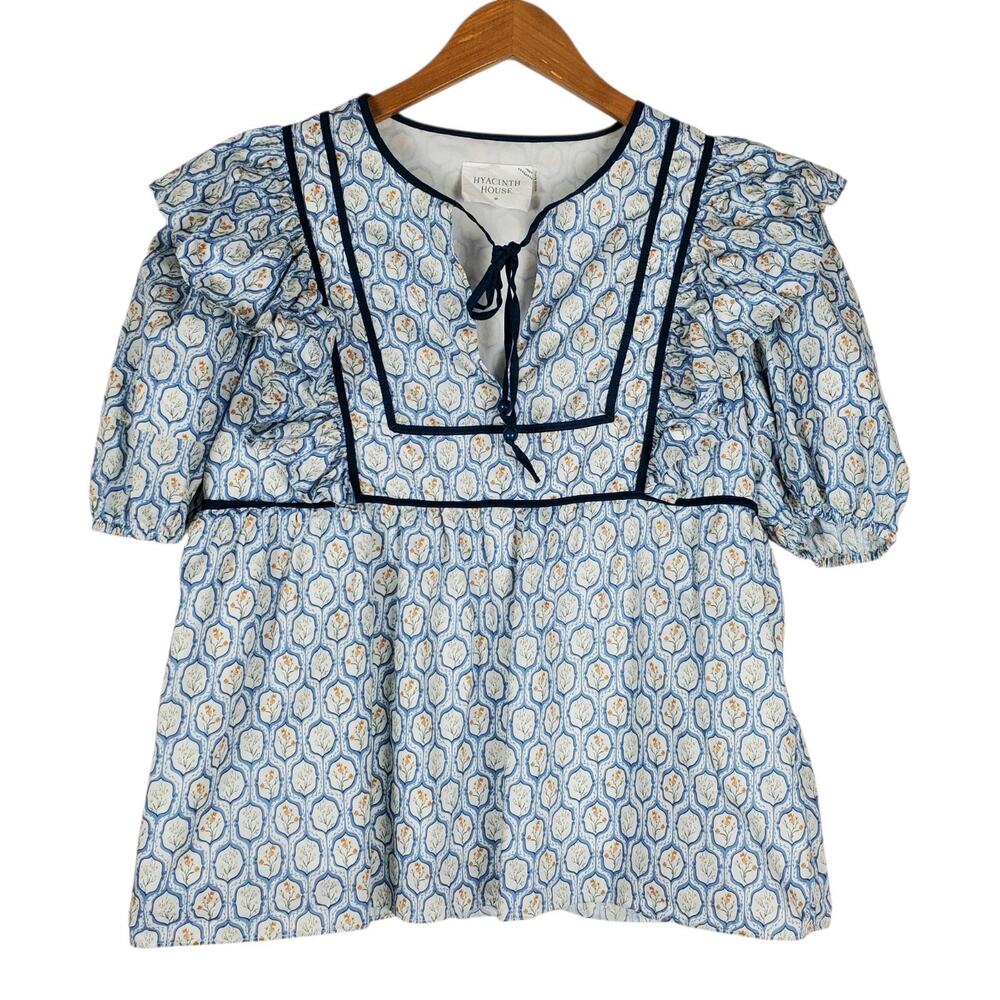 Tuckernuck Hyacinth House Blue Trellis Floral Rosaleigh Blouse Sz M Cotton Lined
